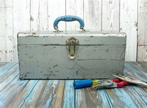 vintage metal 12 by 12 box with handle|antique metal tool box for sale .